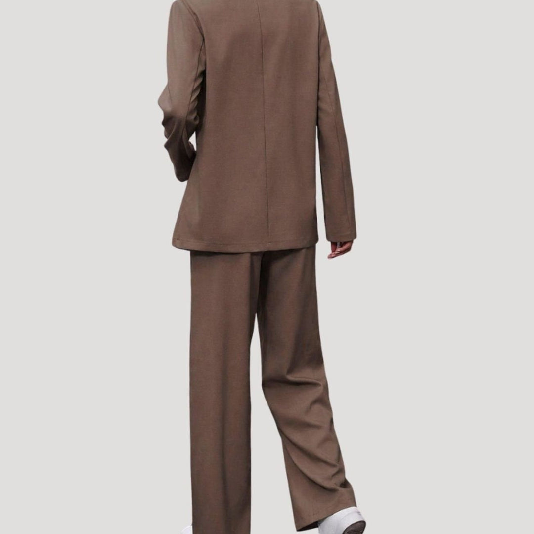 Damen Taillierter Zweireihiger Hosenanzug mit Weiter Hose, Burgundy