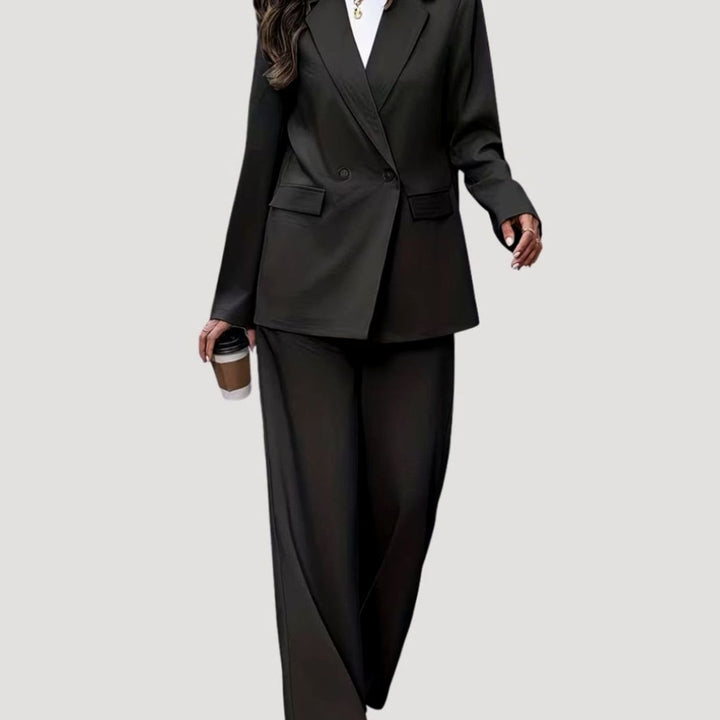 Damen Taillierter Zweireihiger Hosenanzug mit Weiter Hose, Burgundy