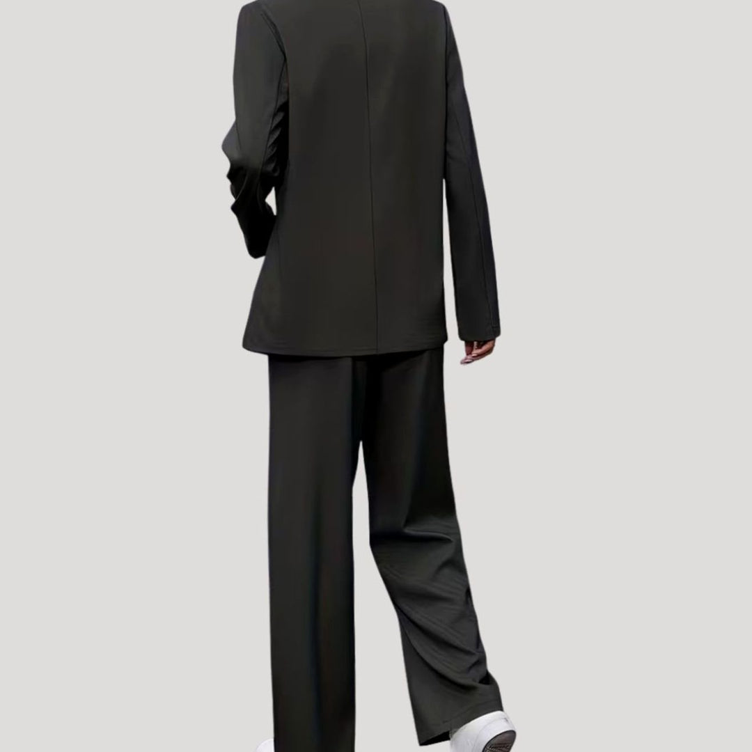 Damen Taillierter Zweireihiger Hosenanzug mit Weiter Hose, Burgundy