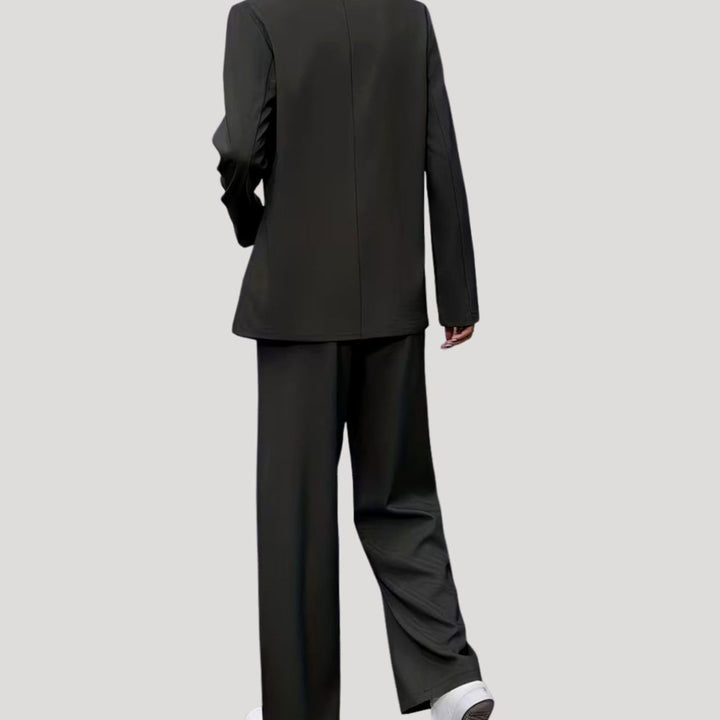 Damen Taillierter Zweireihiger Hosenanzug mit Weiter Hose, Burgundy