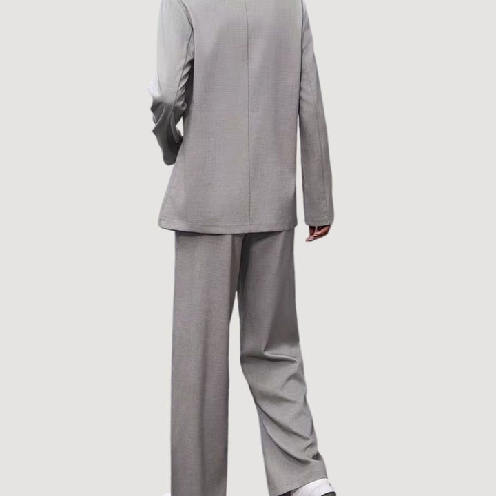 Damen Taillierter Zweireihiger Hosenanzug mit Weiter Hose, Burgundy