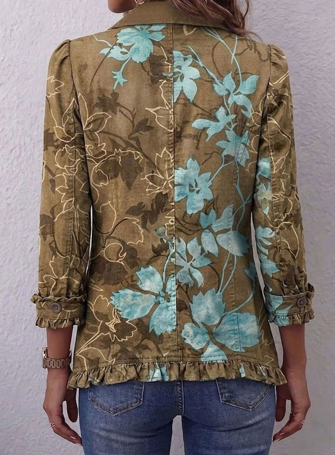 Damen Vintage Boho Rüschen-Jacke mit Blumendruck