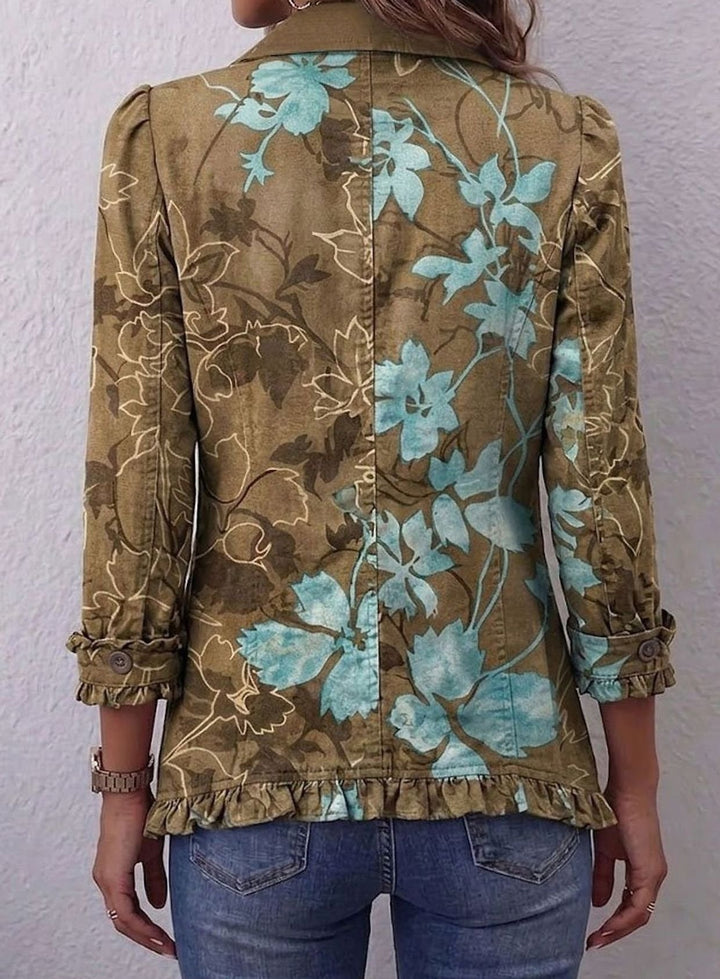 Damen Vintage Boho Rüschen-Jacke mit Blumendruck