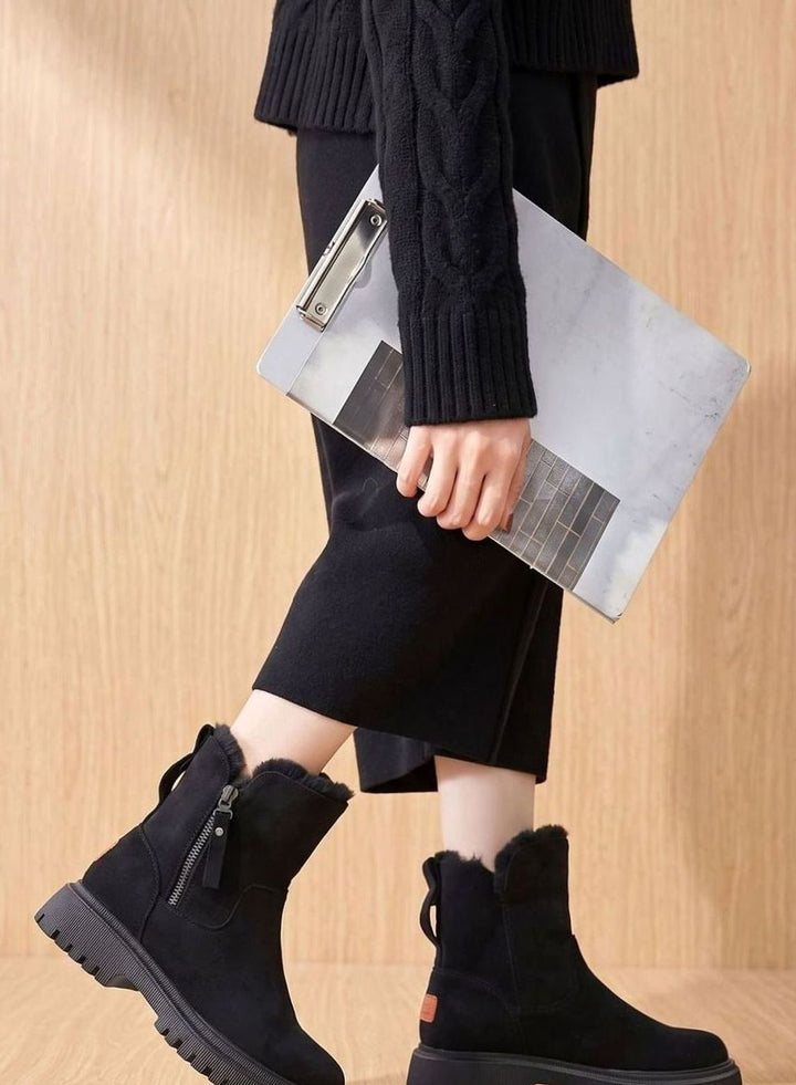 Damen Wildleder Pelzgefütterte Winterstiefel Reißverschluss Stiefeletten