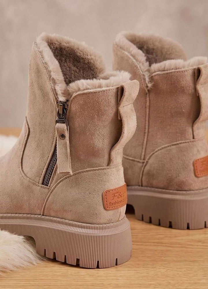 Damen Wildleder Pelzgefütterte Winterstiefel Reißverschluss Stiefeletten - Aprikose