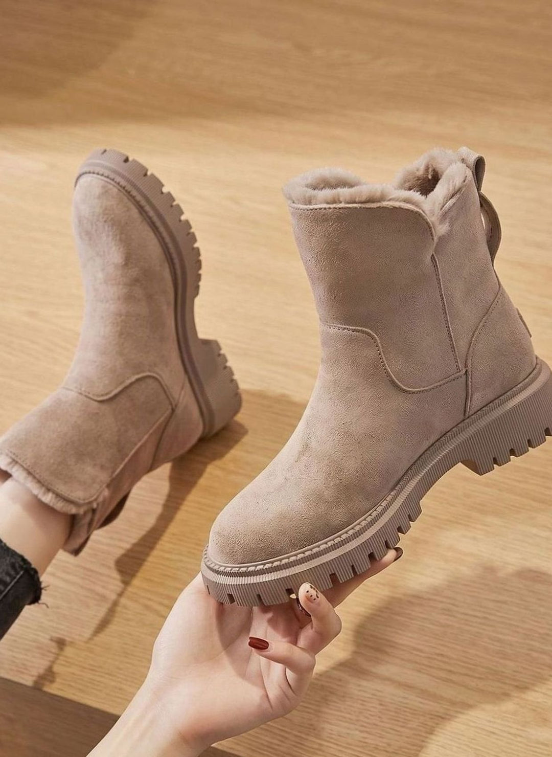Damen Wildleder Pelzgefütterte Winterstiefel Reißverschluss Stiefeletten