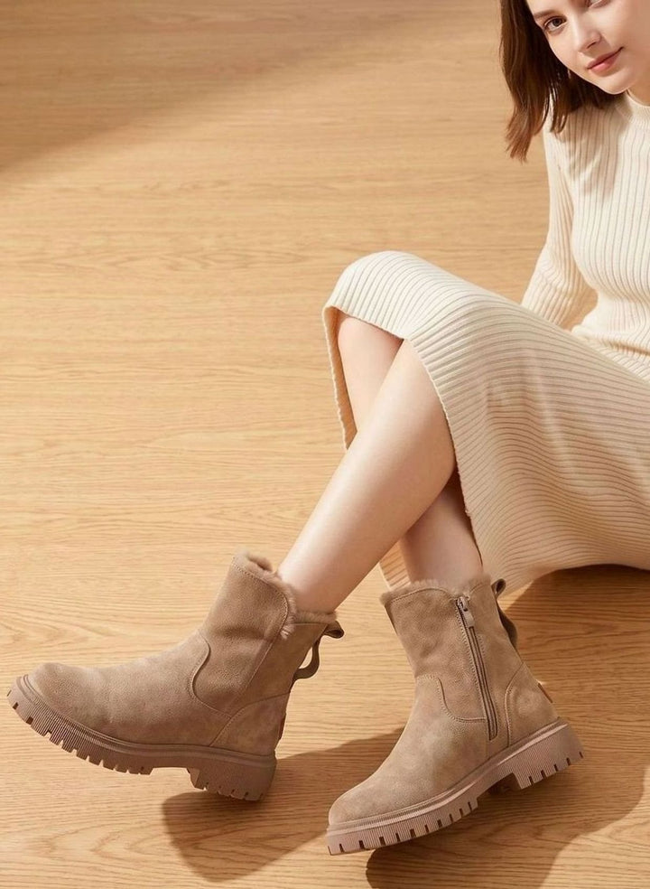Damen Wildleder Pelzgefütterte Winterstiefel Reißverschluss Stiefeletten