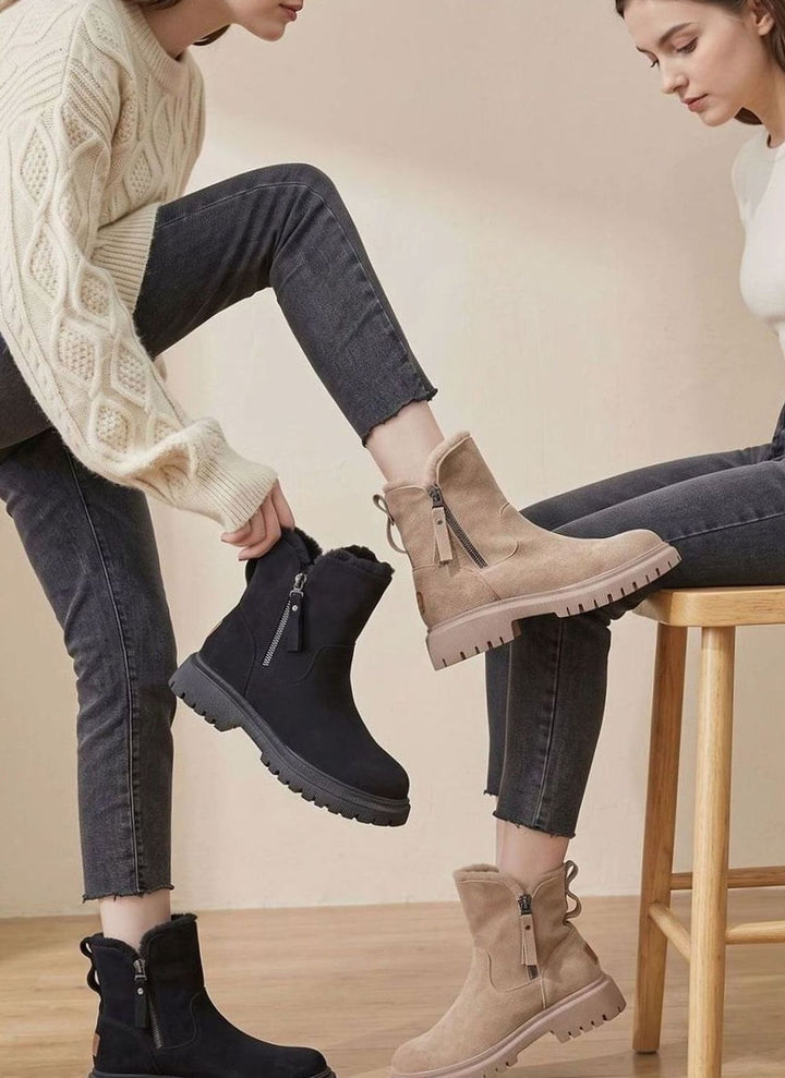 Damen Wildleder Pelzgefütterte Winterstiefel Reißverschluss Stiefeletten