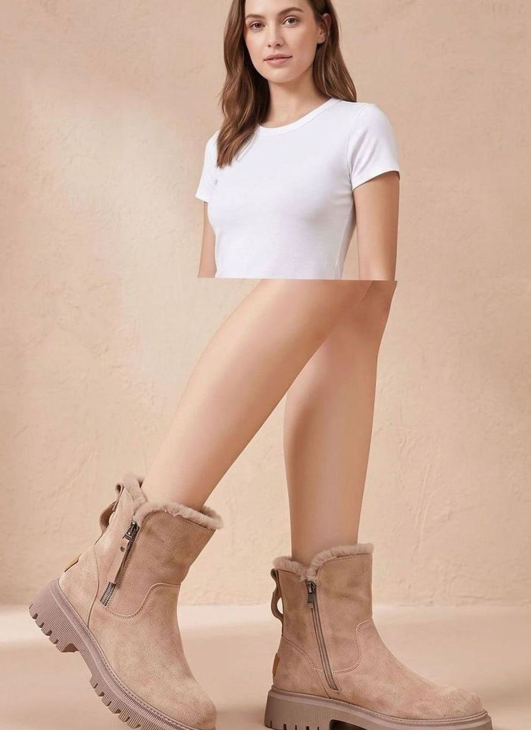 Damen Wildleder Pelzgefütterte Winterstiefel Reißverschluss Stiefeletten