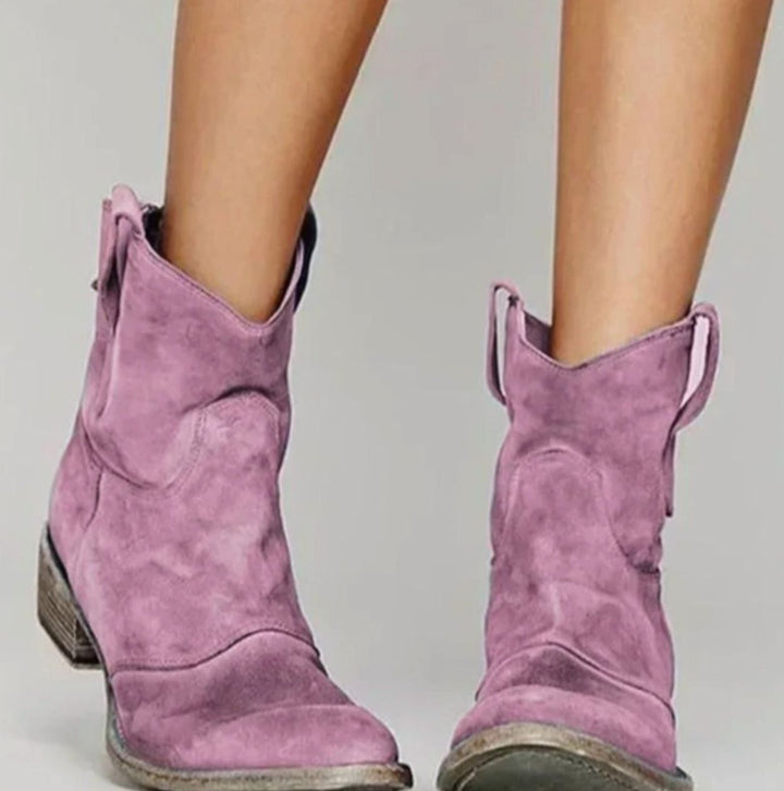 Damen Wildleder-Westernstiefel mit niedrigem Absatz Zugschlaufen Blockabsatz - Rosa