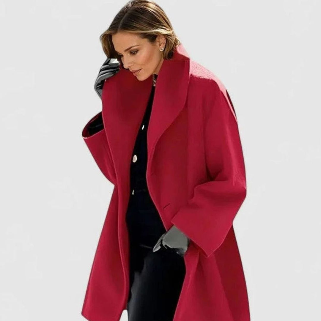 Damen Wollmantel mit Schalkragen und Knopfleiste Relaxed Fit - Rot