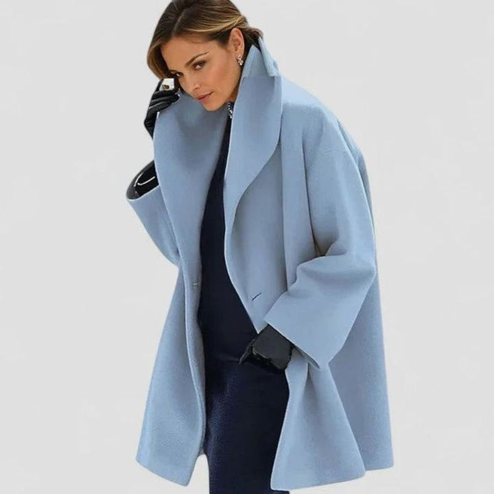 Damen Wollmantel mit Schalkragen und Knopfleiste Relaxed Fit - Blau
