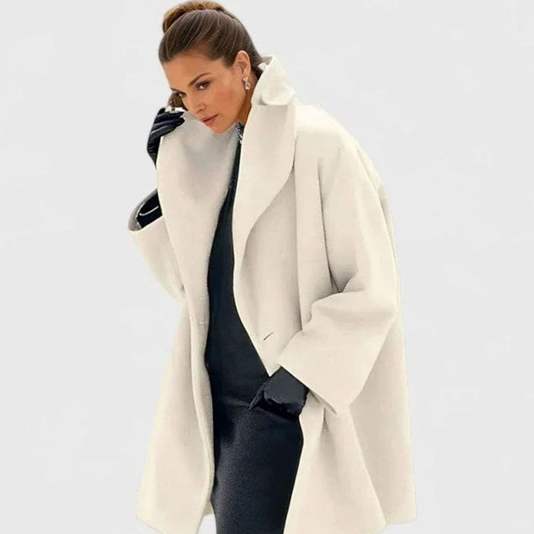 Damen Wollmantel mit Schalkragen und Knopfleiste Relaxed Fit - Weiß