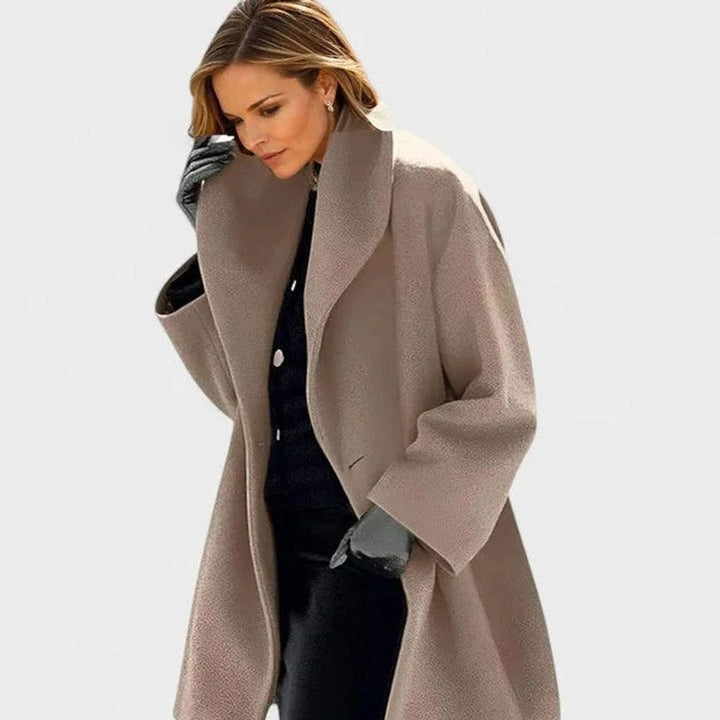 Damen Wollmantel mit Schalkragen und Knopfleiste Relaxed Fit - Khaki