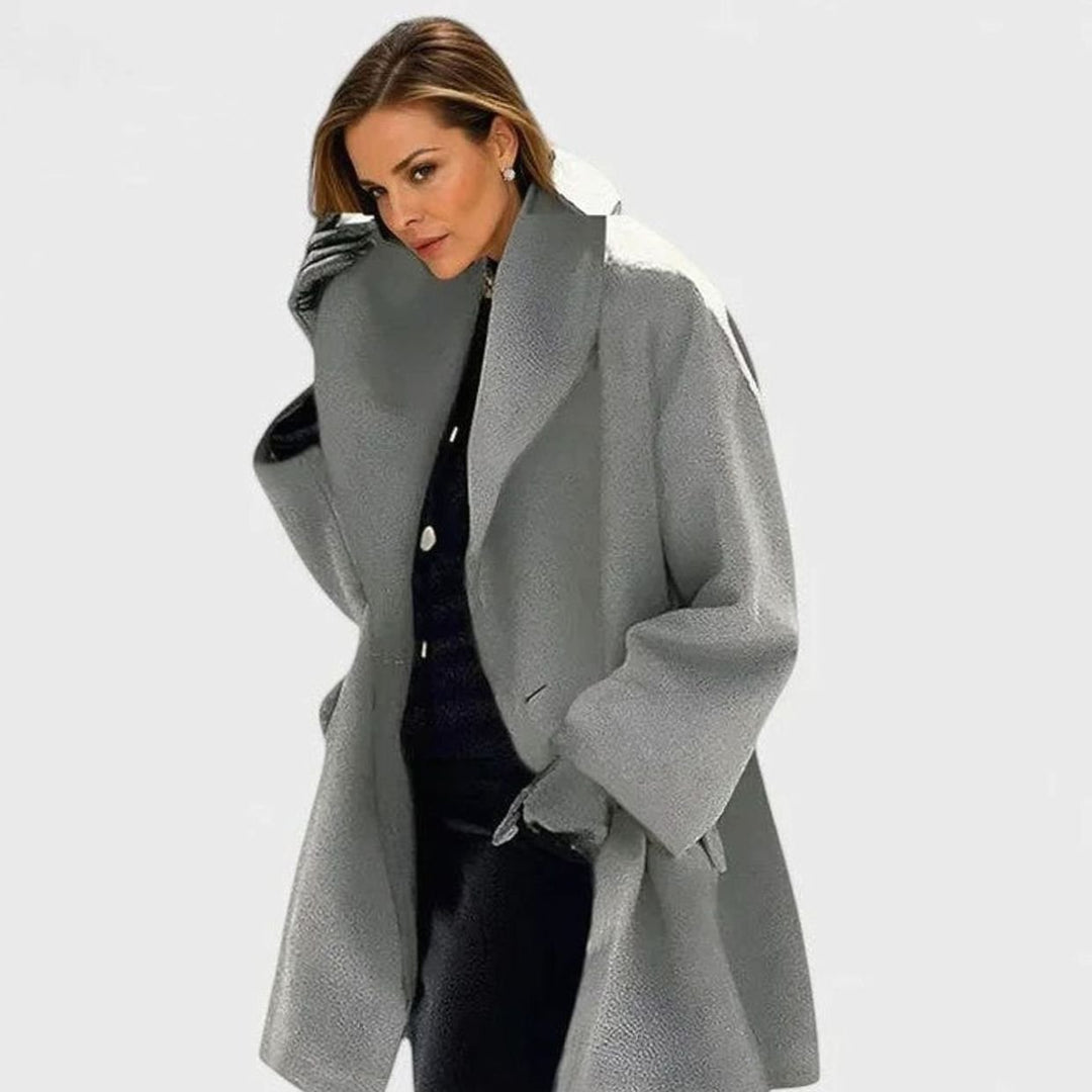 Damen Wollmantel mit Schalkragen und Knopfleiste Relaxed Fit - Grau