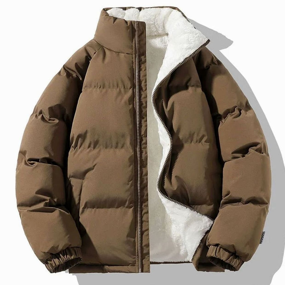 Herren Gesteppte Puffer Jacket mit Fleece-Innenfutter und Stehkragen - Braun