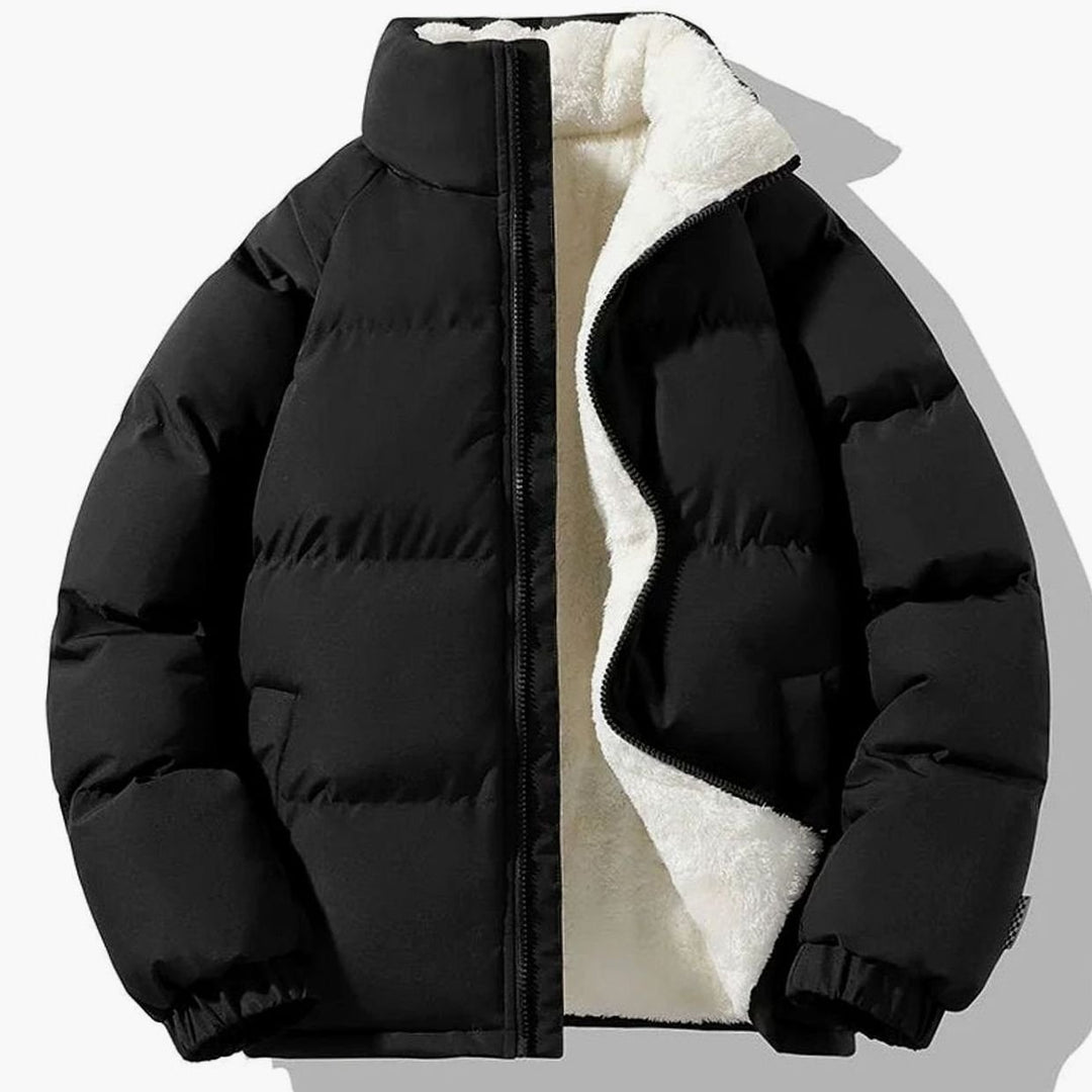 Herren Gesteppte Puffer Jacket mit Fleece-Innenfutter und Stehkragen - Schwarz
