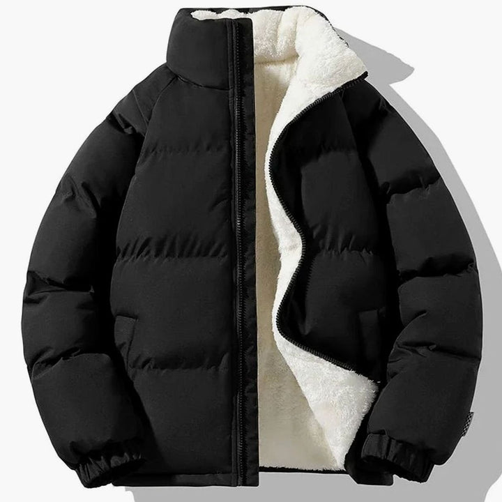 Herren Gesteppte Puffer Jacket mit Fleece-Innenfutter und Stehkragen - Schwarz