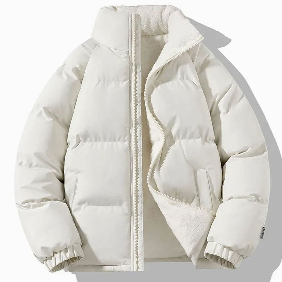 Herren Gesteppte Puffer Jacket mit Fleece-Innenfutter und Stehkragen - Weiß