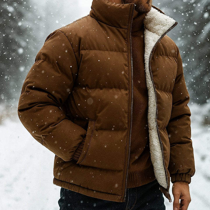 Herren Gesteppte Puffer Jacket mit Fleece-Innenfutter und Stehkragen