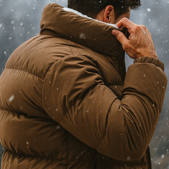 Herren Gesteppte Puffer Jacket mit Fleece-Innenfutter und Stehkragen