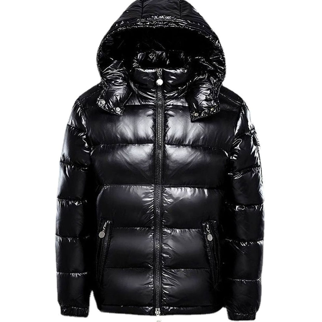 Herren Glänzende Longline Puffer Jacket mit Kapuze - Schwarz