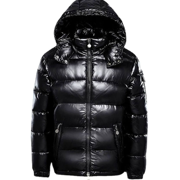 Herren Glänzende Longline Puffer Jacket mit Kapuze - Schwarz