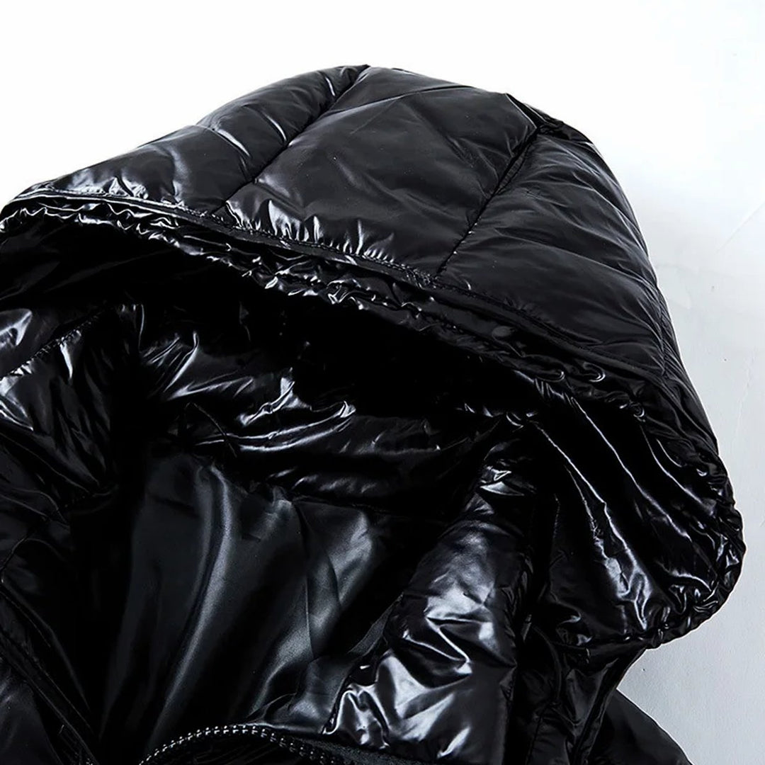 Herren Glänzende Longline Puffer Jacket mit Kapuze