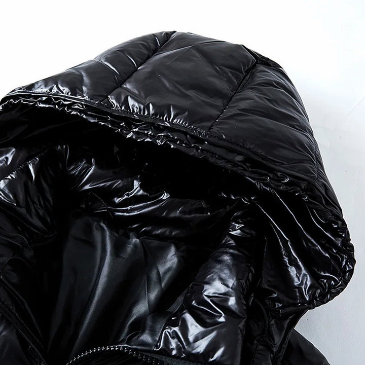 Herren Glänzende Longline Puffer Jacket mit Kapuze