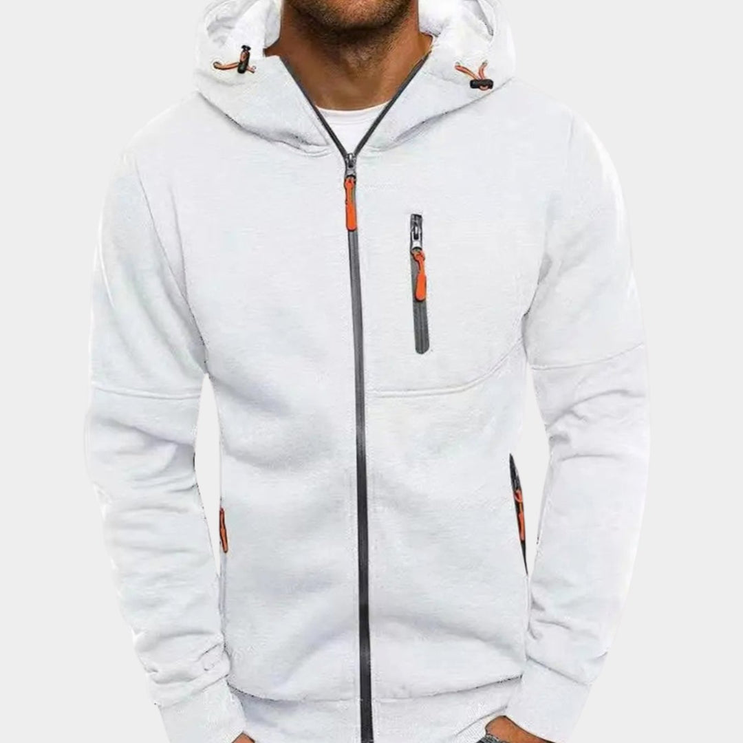 Herren Kapuzenpullover mit Reißverschluss Lässiger Zip-Hoodie - Weiß