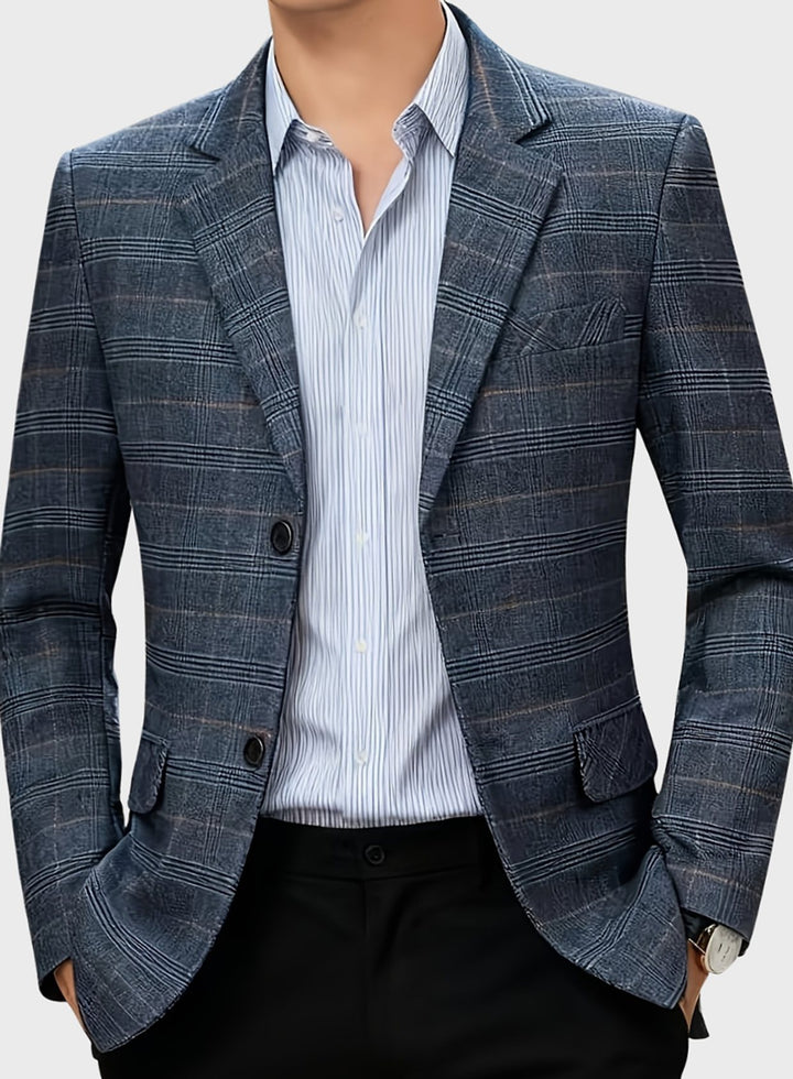 Herren Karierter Slim-Fit Einreihiger Sakko mit Revers