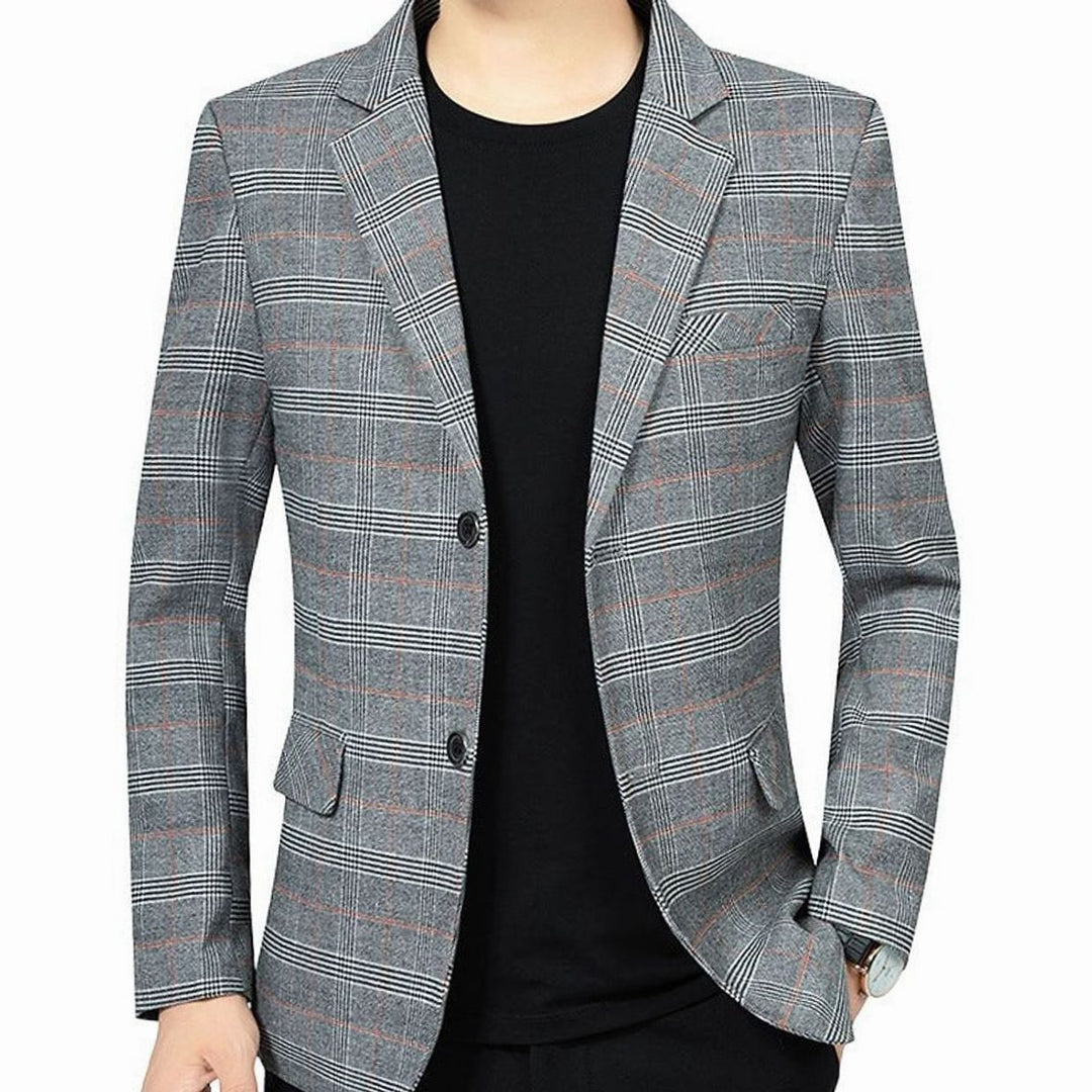 Herren Karierter Slim-Fit Einreihiger Sakko mit Revers - Grau