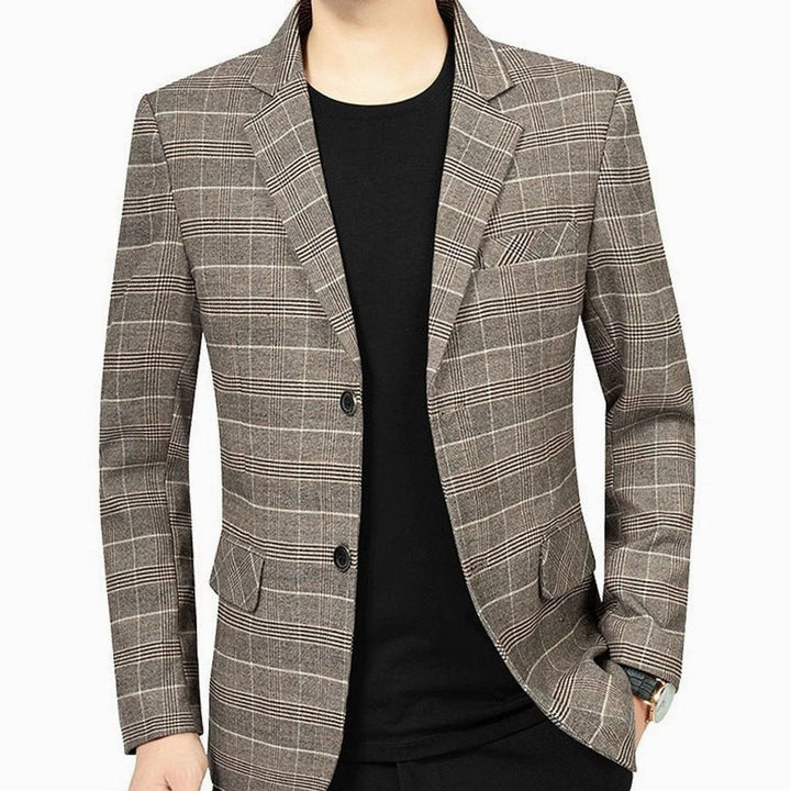 Herren Karierter Slim-Fit Einreihiger Sakko mit Revers - Braun