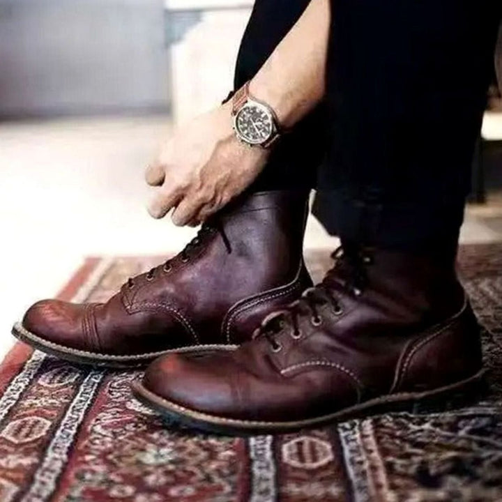 Herren Klassische Cap-Toe Schnürstiefel mit Robuster Gummisohle - Dunkelbraun