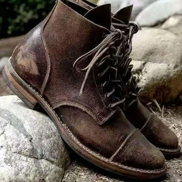 Herren Klassische Cap-Toe Schnürstiefel mit Robuster Gummisohle - Khaki