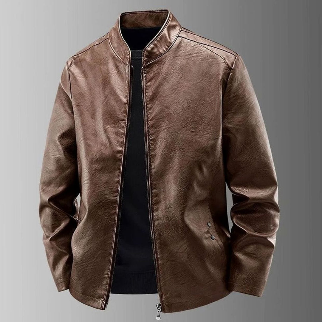 Herren Lederjacke mit Stehkragen und Reißverschluss - Braun