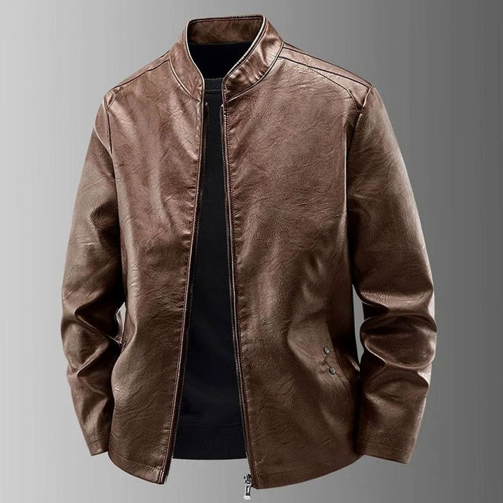 Herren Lederjacke mit Stehkragen und Reißverschluss - Braun