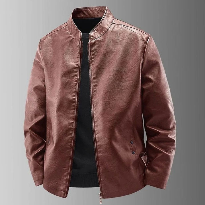 Herren Lederjacke mit Stehkragen und Reißverschluss - Rot