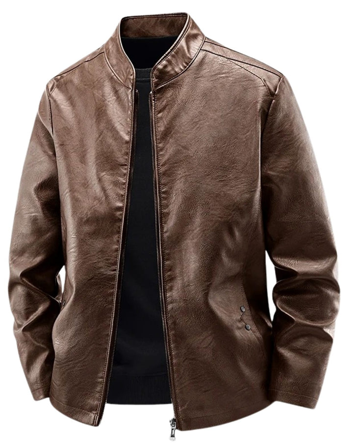 Herren Lederjacke mit Stehkragen und Reißverschluss