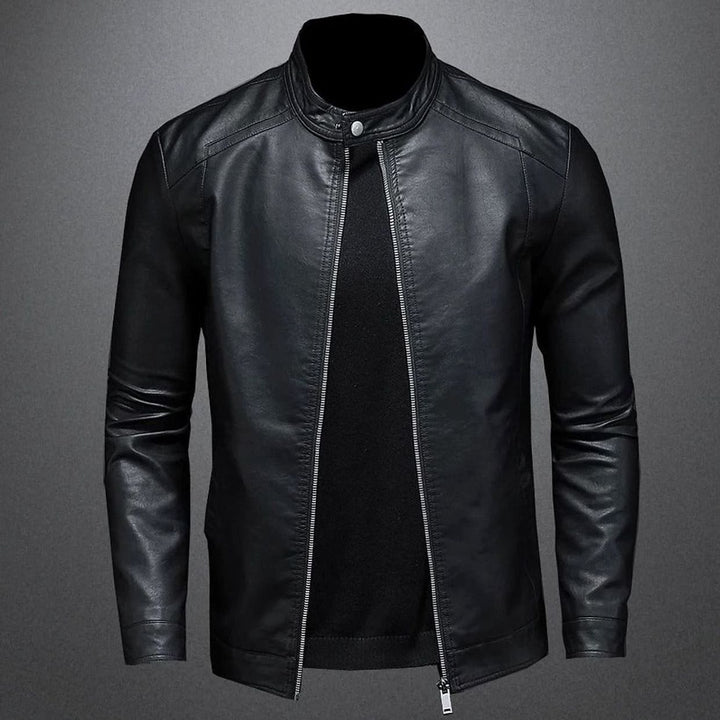 Herren Lederjacke Slim-Fit Bikerjacke mit Reißverschluss Stehkragen