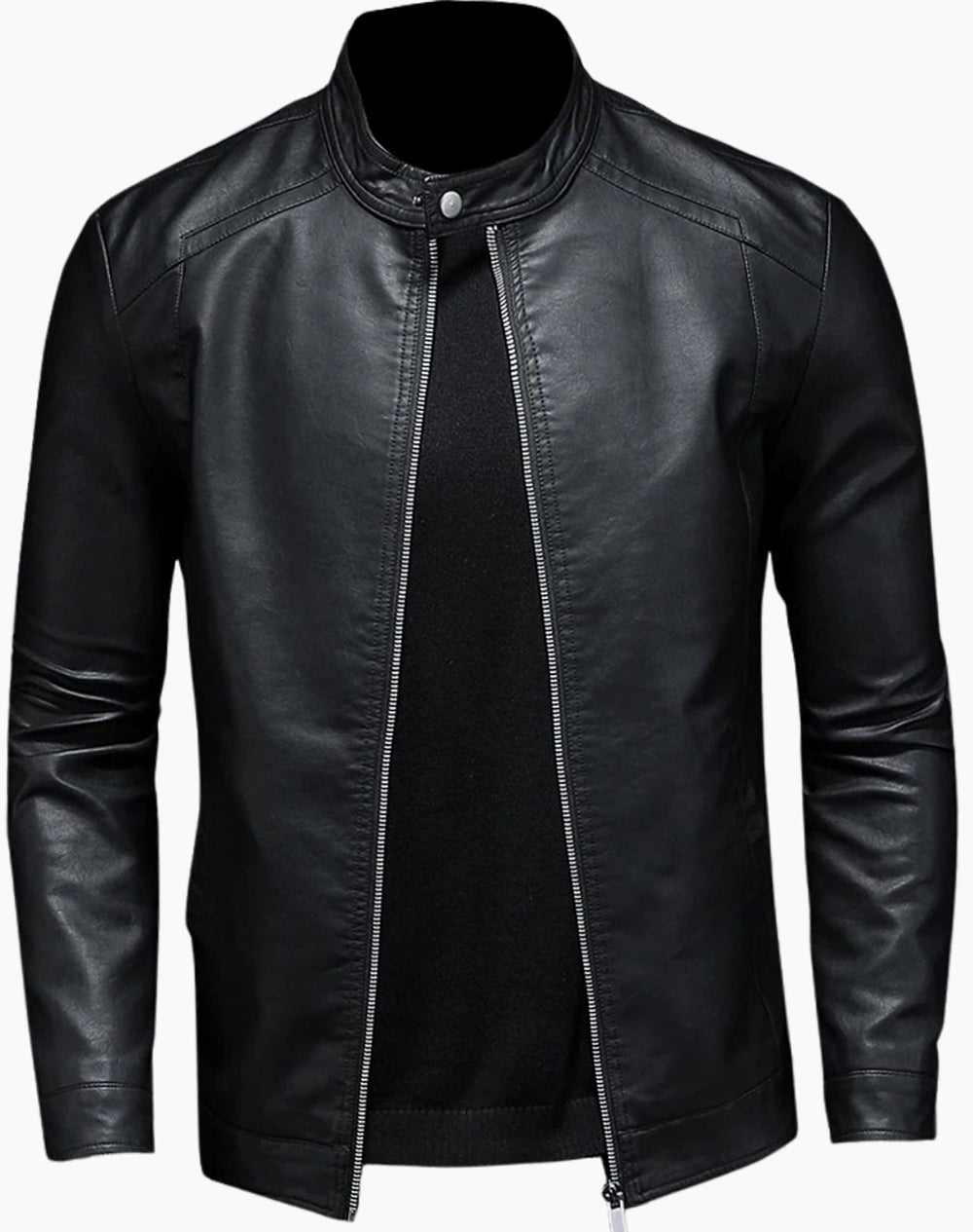 Herren Lederjacke Slim-Fit Bikerjacke mit Reißverschluss Stehkragen