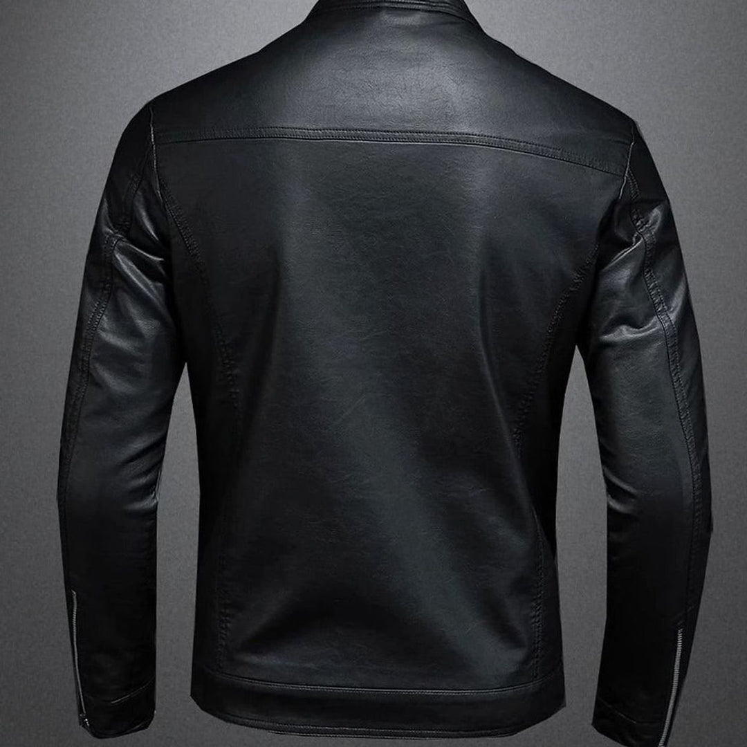 Herren Lederjacke Slim-Fit Bikerjacke mit Reißverschluss Stehkragen