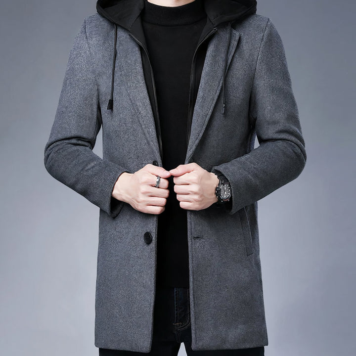 Herren Longline Trench Coat Männer mit Kapuze und Kerbkragen