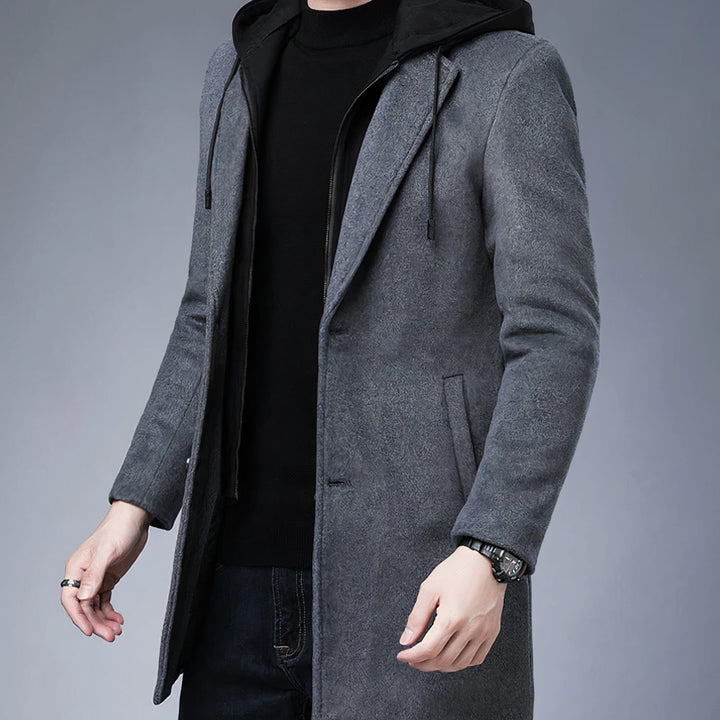Herren Longline Trench Coat Männer mit Kapuze und Kerbkragen