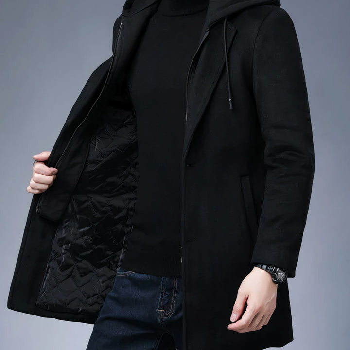 Herren Longline Trench Coat Männer mit Kapuze und Kerbkragen