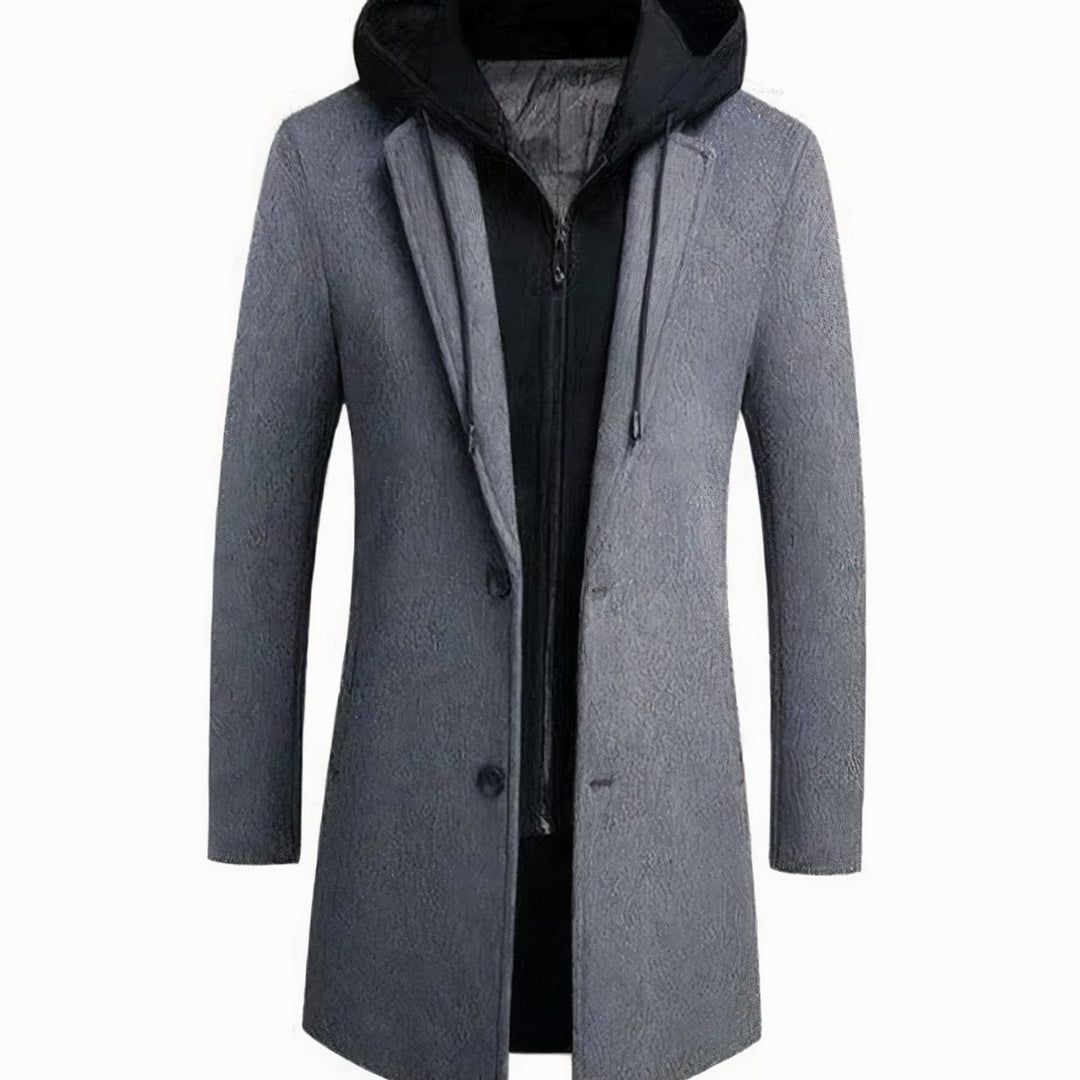 Herren Longline Trench Coat Männer mit Kapuze und Kerbkragen - Grau