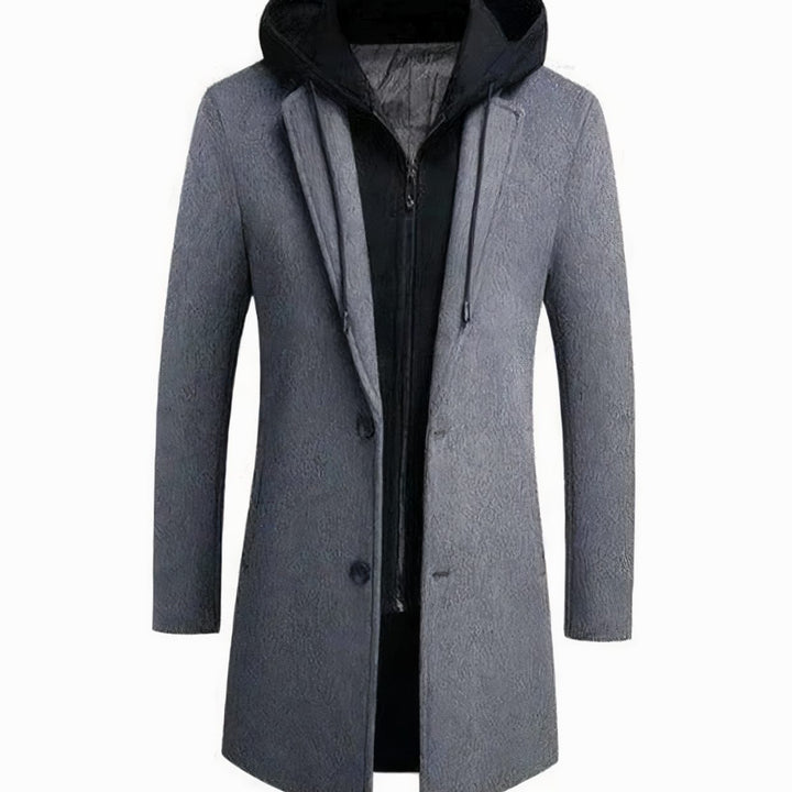 Herren Longline Trench Coat Männer mit Kapuze und Kerbkragen - Grau