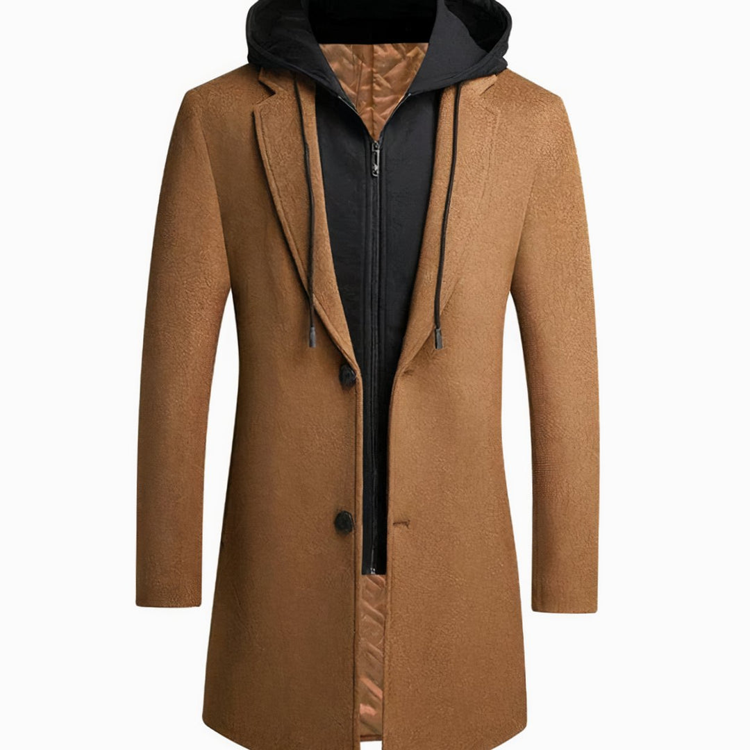 Herren Longline Trench Coat Männer mit Kapuze und Kerbkragen - Braun