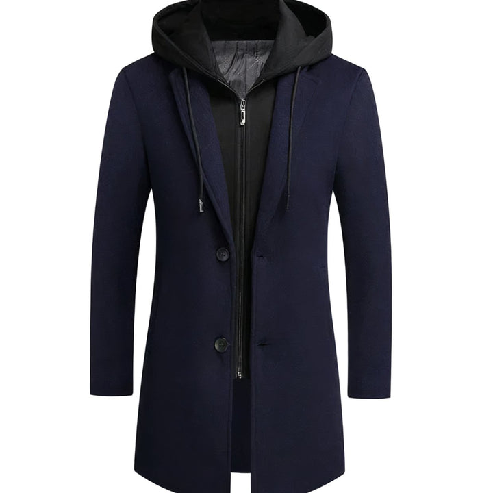 Herren Longline Trench Coat Männer mit Kapuze und Kerbkragen - Marine