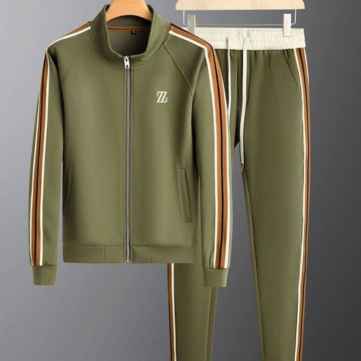 Herren Regular-Fit Streifen Lycra Trainingsanzug zweiteiliges Joggingset